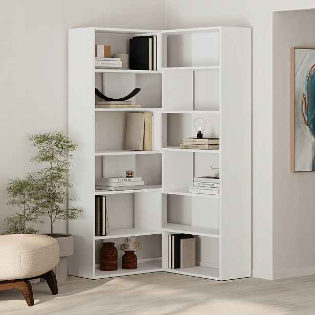 Moderní rohová knihovna Houseland Molly No.4 bílá