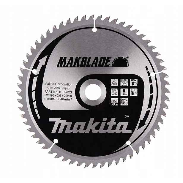 Řezací kotouč na dřevo, 190/20 mm, 60 zubů, Makblade, Makita [B-32823]