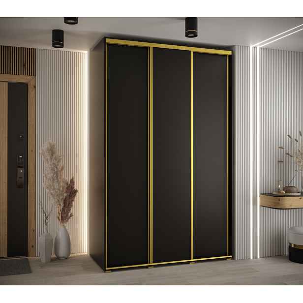 Šatní skříň YVONA 1 - 150/60 cm, černá / zlatá