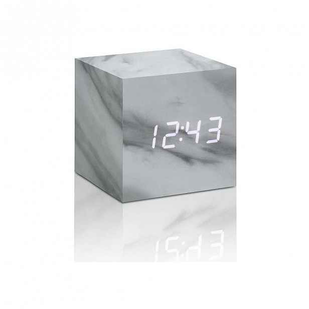 Šedý mramorový budík s bílým LED displejem Gingko Cube Click Clock