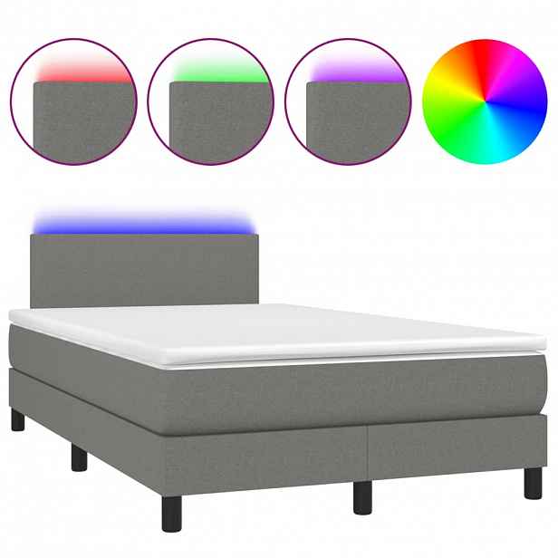 vidaXL Box spring postel s matrací a LED tmavě šedá 120x190 cm textil