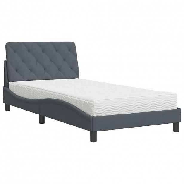 vidaXL Postel s matrací tmavě šedá 100 x 200 cm samet