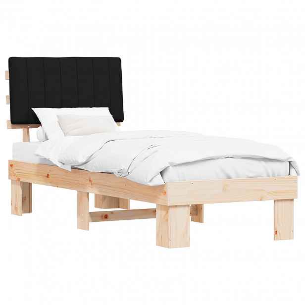 vidaXL Rám postele s čalouněným čelem s čelo Černá 75 x 190 cm