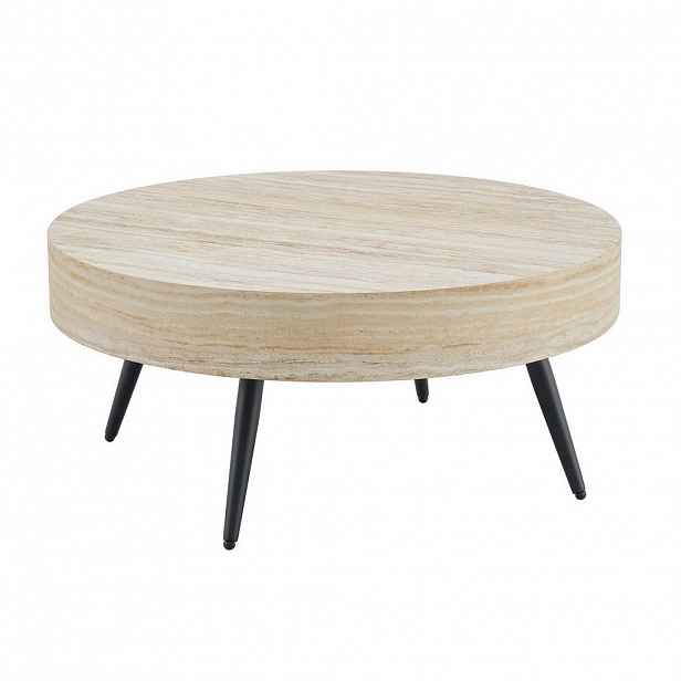 Modfu KONFERENČNÍ stolek z MDF a kovu 70x70x35.5 cm světlý travertinový dekor/černá s nastavitelnými nožkami