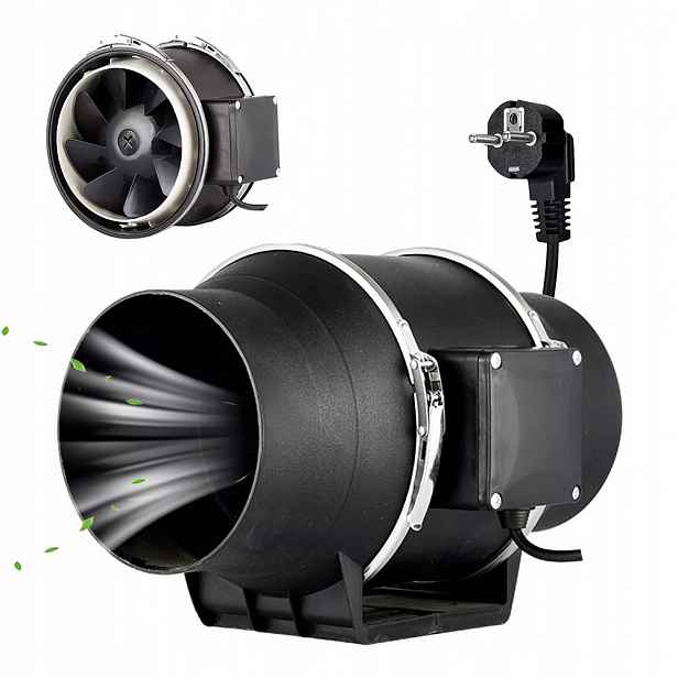 Odsávací Kanálový Ventilátor, Výkonný 40 W, 100 MM, 220 M³/h, Černý