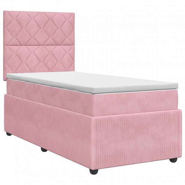 vidaXL Postel boxspring s matrací s čelo Růžová 100 x 200 cm Samet