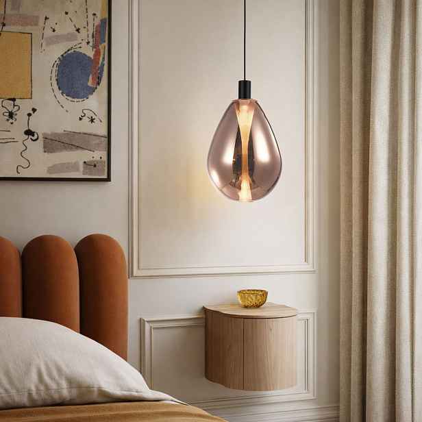 Lampa wisząca Denso 20 szklana czarna z kloszem miedzianym nad stół