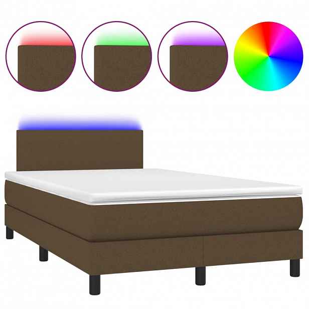 vidaXL Box spring postel s matrací a LED tmavě hnědá 120x190 cm textil