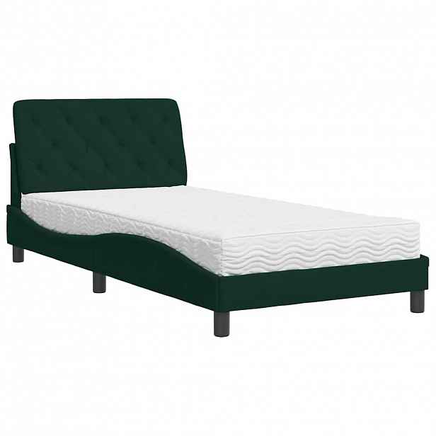 vidaXL Postel s matrací tmavě zelená 100 x 200 cm samet