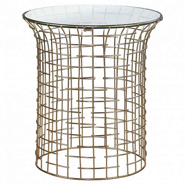 WOMO-DESIGN ODKLÁDACÍ STOLEK kulatý Ø40x45 cm s železnou konstrukcí ve zlaté barvě a skleněnou deskou
