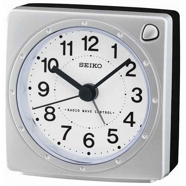 Střední Stříbrný Budík Seiko QHR201S Rádiově Ovládaný DCF77 7,5 cm