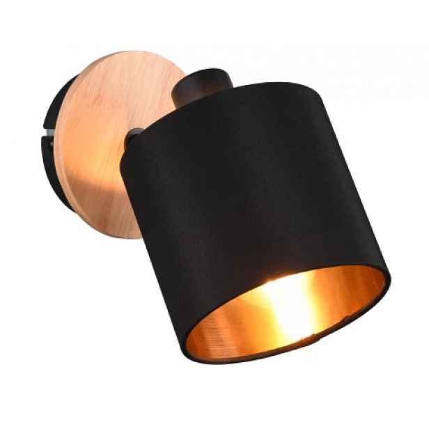Nástěnná lampa Tommy, černo-zlatá se dřevem