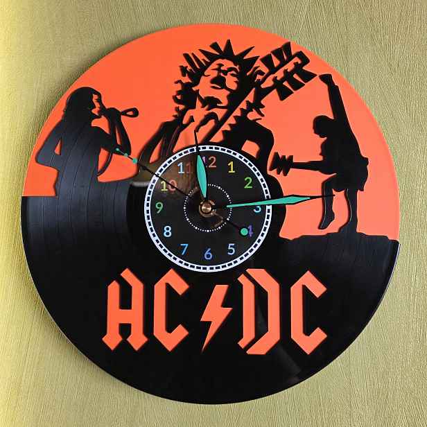 Ac DC Dárek Originální dekorace do domu Hodiny z vinylové desky