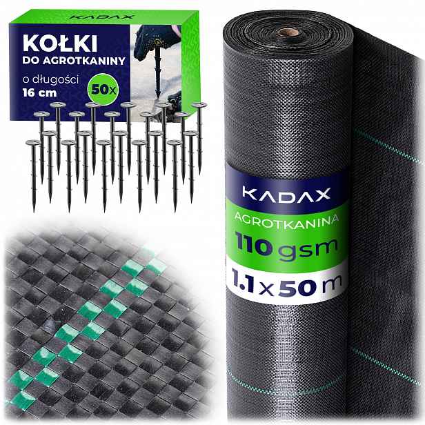 Agrotkanina 110g 1,1x50m Premium UV3% Agrotextilie černá silná podložka Kolíky
