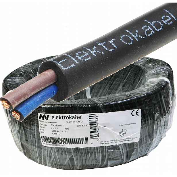 Gumový dílenský kabel Ow 2x1,5 Cu silový kotouč 50 m