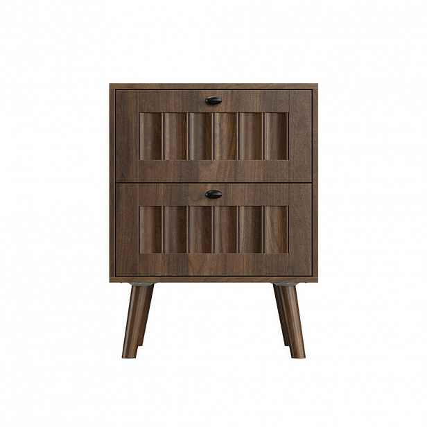 Modfu NOČNÍ stolek z MDF a dřevotřísky 43,5x40x57,5 cm ořechová se 2 zásuvkami a drážkovaným retro designem