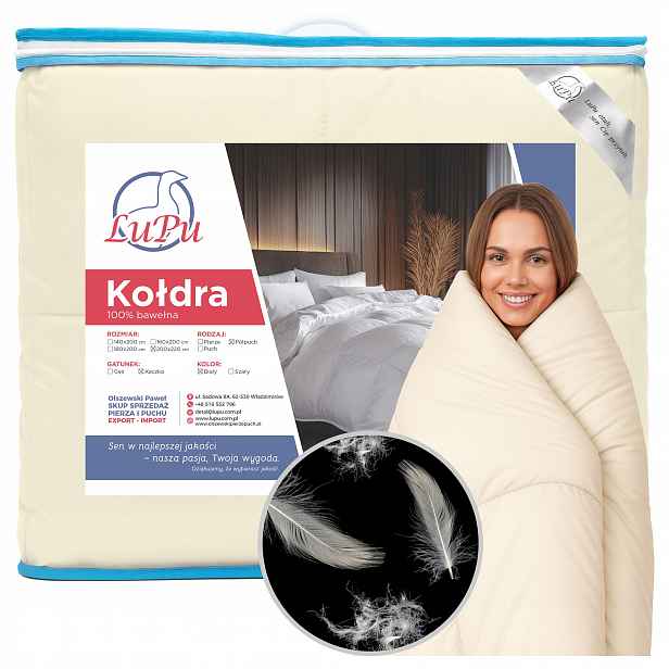 Přikrývka 200x220 Péřová celoroční antialergická Polopuch Kačí Ecru Lupu
