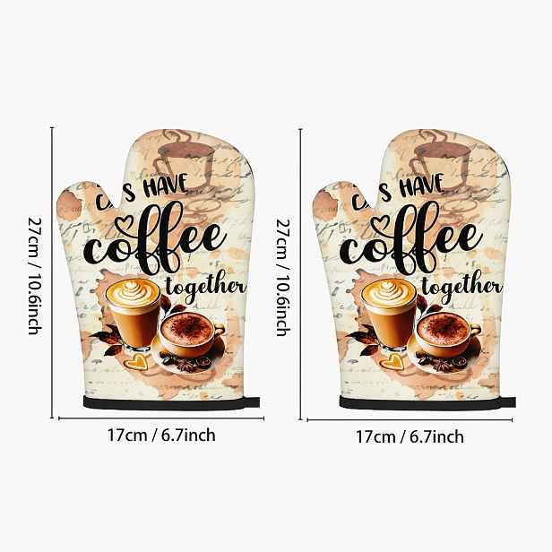 TEMU 2 ks Rukavice, Rukavice do trouby, Retro ručně psaný šmouhy kávy Šálek kávy Latte Kávový potisk Anglický slogan Dekorace srdce, 10.63 X 6.69