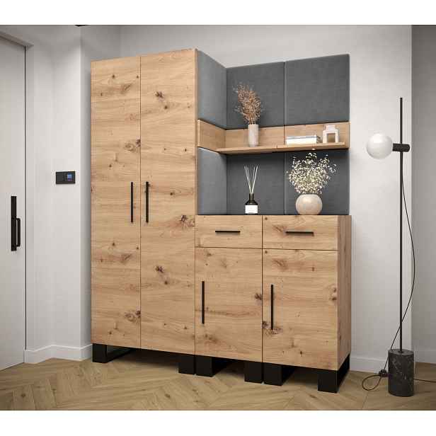 Předsíňová sestava RUMIE 7 - dub artisan, šedé panely