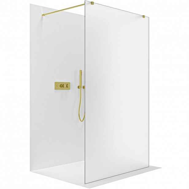 Sprchová zástěna Walk-in Onyx Duo L/P - 8 mm - hranatá vzpěra - zlatá, mléčné sklo - 60x200 cm