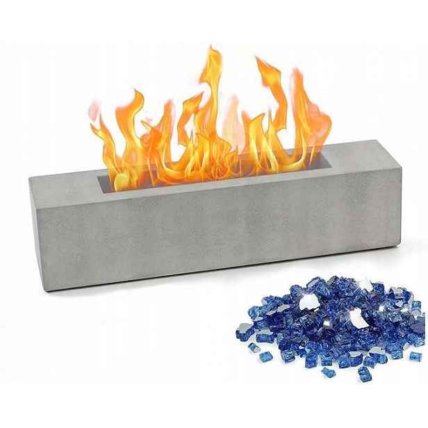 Stolní krb na bioethanol obdélníkový 38 x 8,5 cm šedý, přenosný