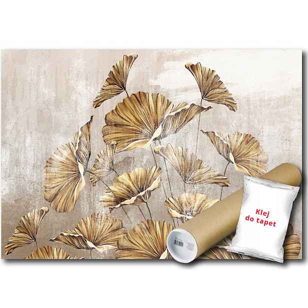 Vinylová Fototapeta Zlaté Listy Rostliny Zlato Beton Imitace 152x104