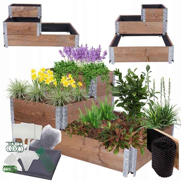Vyvýšený kaskádový záhon s nastavitelnou impregnací Fólie Kubełki 60x120x80