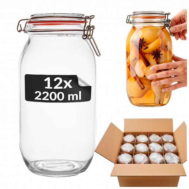 12 x sklenice Weck 2,2 L s sklenice a sponou pro skladování hermetické kaše