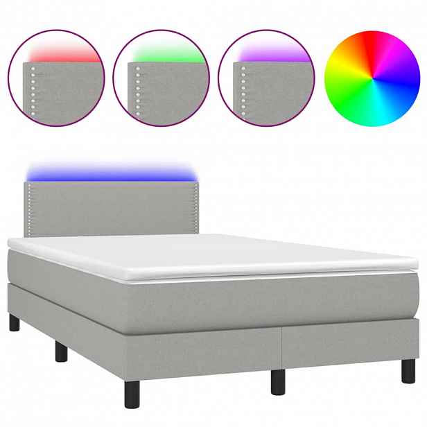 vidaXL Box spring postel s matrací a LED světle šedá 120x190 cm textil