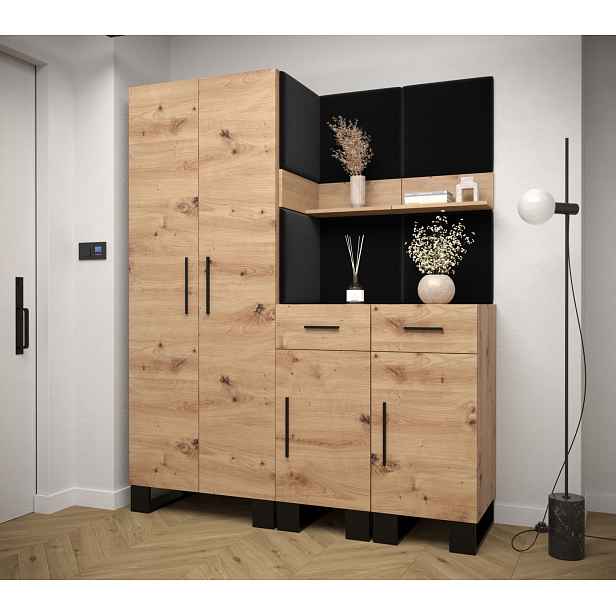 Předsíňová sestava RUMIE 7 - dub artisan, černé panely