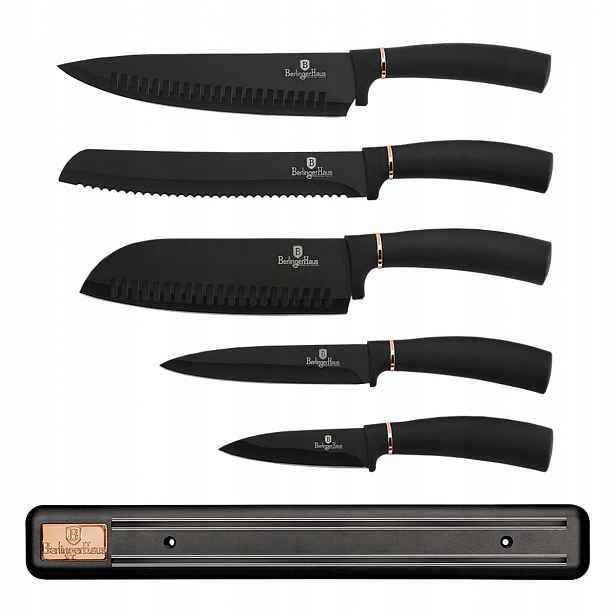Sada nožů s magnetickou lištou Berlinger Haus Black Rose 5 ks BH-2535
