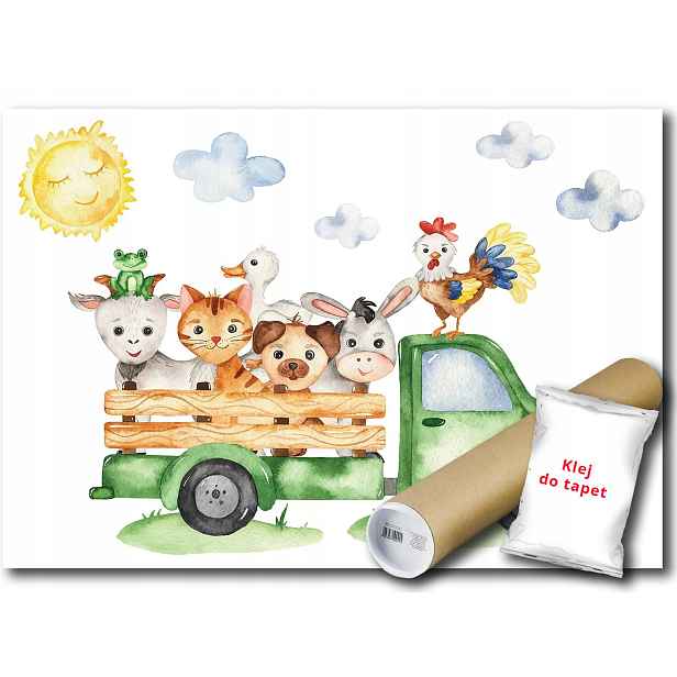 Vinylová Fototapeta Zvířata Vesnice Auto 152x104