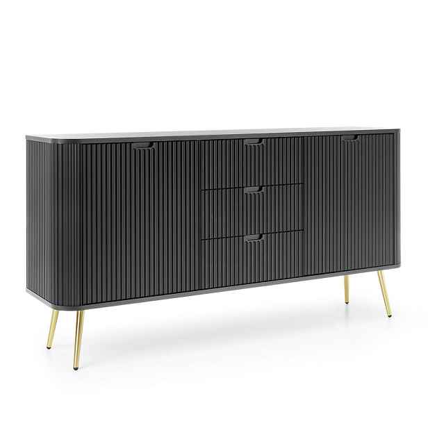 MASSENO KOMODA ZENZERO, 168/87/39 cm se 3 zásuvkami a 2 dvířky, černá