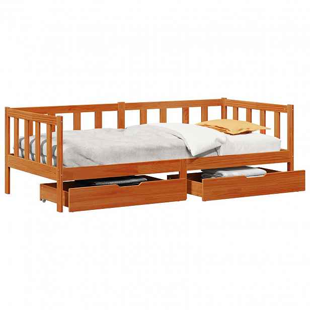 vidaXL Daybed se zásuvkou 3 ks Voskově hnědá Masivní borovicové dřevo