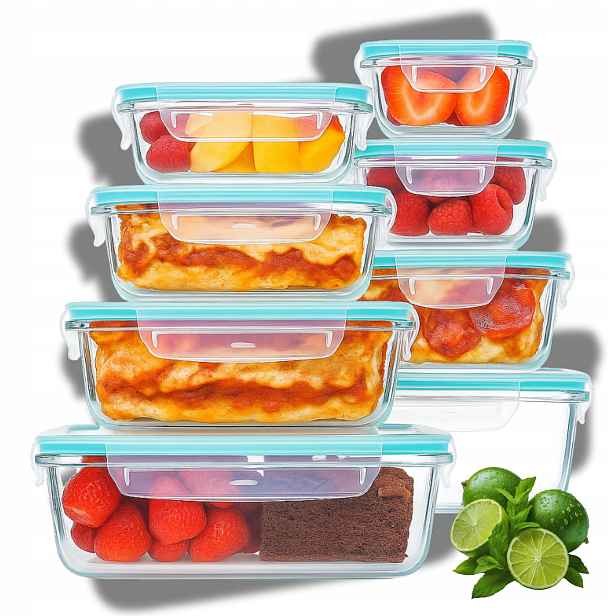 8x Skleněné Nádoby Na Potraviny 8ks Lunchbox pro Mikrovlnnou Ledničku