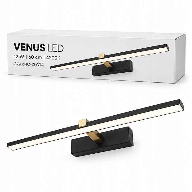 Led nástěnné svítidlo Venus 12W 60 cm černo-zlaté na zeď 4200K 840lm IP44 obývací pokoj