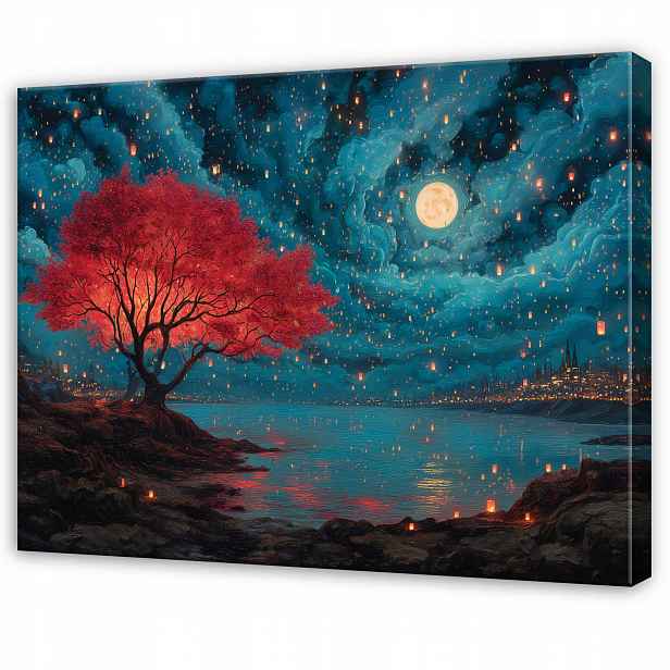 Modrý Obraz Noc Strom Kníže Do Předsíně Kanceláře Moderní 100x70