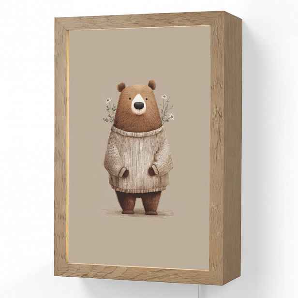 OnlyWow NÁSTĚNNÁ LAMPA Medvěd - Bílé květy - Cosy 20x30 cm