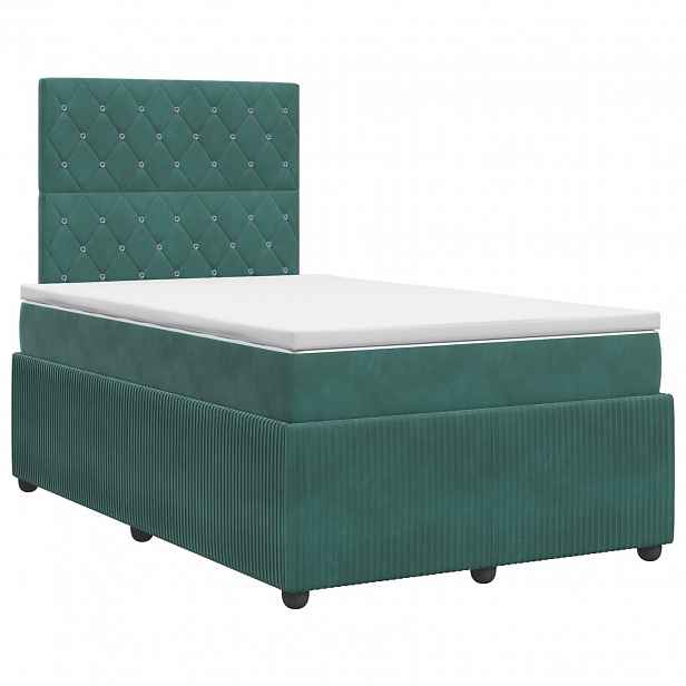 vidaXL Postel boxspring s matrací Tmavě zelená 120 x 190 cm Samet