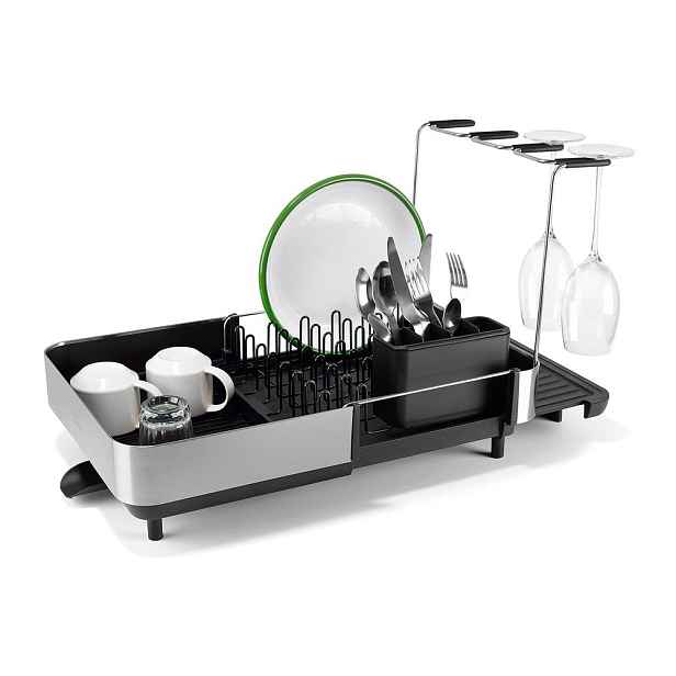 Černý nastavitelný plastový odkapávač 35,5x38 cm Extend Steel Plus – Joseph Joseph