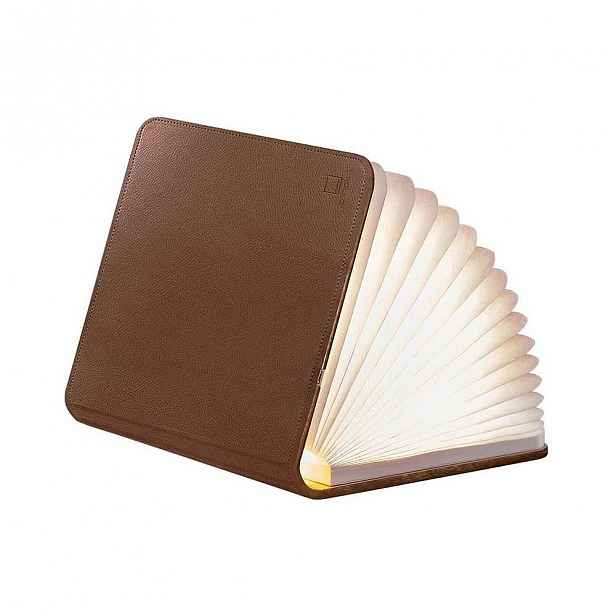 Hnědá malá LED stolní lampa ve tvaru knihy Gingko Booklight