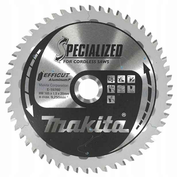 Makita Kotoučová Pila 165x20x54z Efficut Pro Aluminium ME-16760