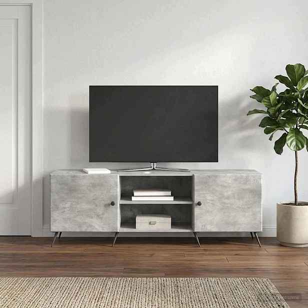 Skříňka Pod Televizor 150 CM Beton Šedá Vintage Dřevo Dveře Kyvadlo