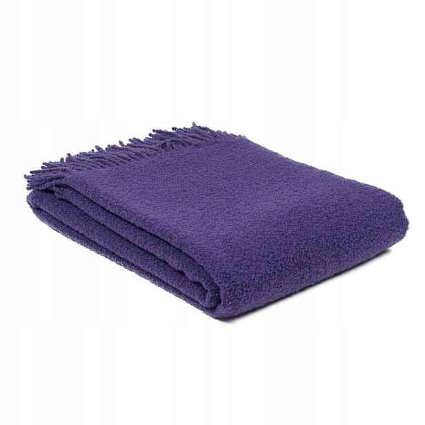 Vlněná deka merino Buckle 140x200 fialová s třásněmi