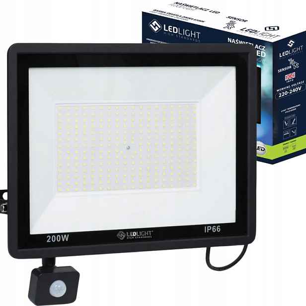 Led Halogenová Lampa 200 W S Senzorem Pohybu Soumraku, Venkovní Osvětlení
