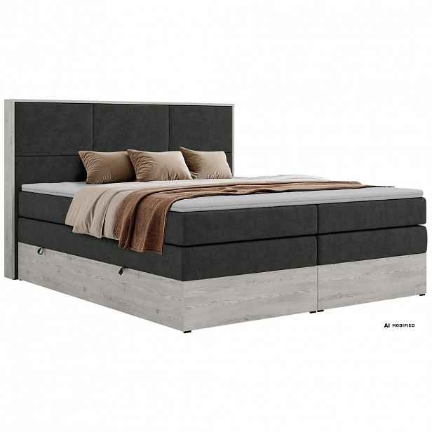 MKS POSTEL BOXSPRING DELNOR KING 160/200 - Tmavě šedá Strukturovaná látka - Topper Visco - H3