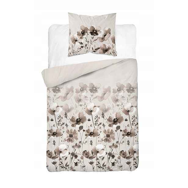 Povlečení Home Satin 140x200 béžové s akvarelovými hnědými květy