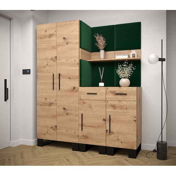 Předsíňová sestava RUMIE 7 - dub artisan, zelené panely