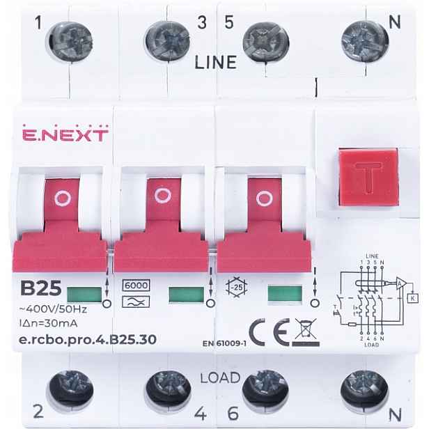Proudový spínač s nadproudovým členem Rcbo 4P B25 30mA