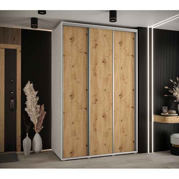 Šatní skříň YVONA 1 - 160/60 cm, bílá / dub artisan / stříbrná